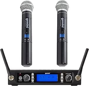 Gemini Sound UHF-6200M Wireless Mic System – UHF Receiver with Selectable Frequencies, Dual Handheld Mics, 150ft Range, LCD Display, Clear Audio for Performers, Churches, Weddings & Events