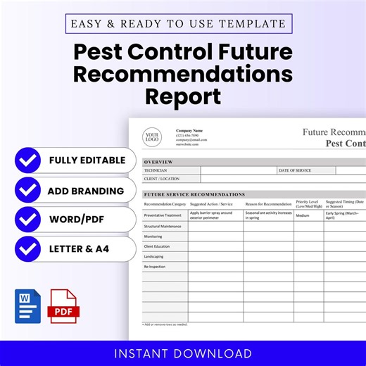 Pest Control Future Recommendations Report - Word & PDF, A4   US Letter - Etsy Australia