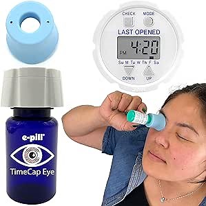 e-Pill TimeCap Eye Reminder & Guide | Aid for Precise Eyedrop Application (Blue Reminder & Guide)