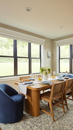 Light wood furniture accented by denim place settings gives this brunch setup major coastal charm 🌊 Shop this entire look from our Walmart collection by heading to the link in our bio. #BHGatWalmart #brunch #coastaldecor | Better Homes & Gardens