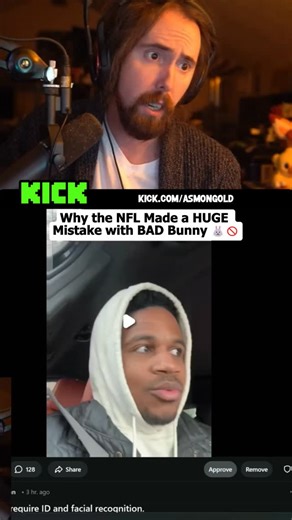 AsmonGood on Instagram: "Asmongold dives deep into one of the most controversial topics regarding the Super Bowl Halftime Show: the inclusion of artists who don't perform in English. 🏟️ In this clip, Asmon reacts to a take that many are calling "controversial," but he finds it COMPLETELY VALID. 🗣️ Is it really racist to want to understand what’s being sung in an English-speaking territory, or is the NFL pushing an agenda that alienates its core audience? 🧐 Asmon explains why, despite liking B