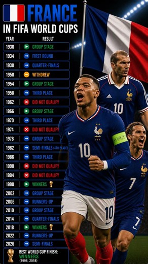 Every France World Cup Result Since 1930 🏆 From Laurent to Mbappé #shortsfeed
