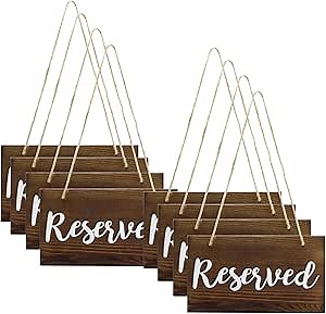 8 PCS Hanging Wooden Reserved Signs Rustic Reserved Seating Signs for Weddings Special Events Chairs Chair Hanging Sign Church Pews Restaurant Doorways