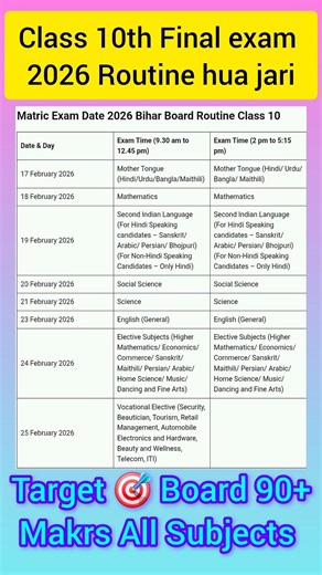 Class 10th Bihar board 2026 Routine is out, check it quickly otherwise you will forget #1k #real ...