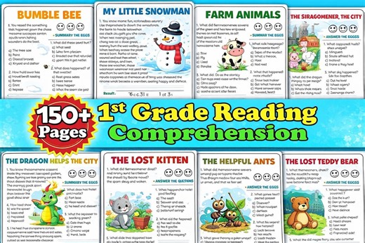 First Grade Reading Comprehension Worksheets for Kids | Printable Educational Resources | Instant Download - Etsy Canada