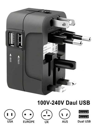All-In-One Universal Travel Adapter With Dual USB Ports, 110V-240V Input, EU/US/UK/AU Plugs, Surge Protection, For 150+ Countries, Essential For Business Trips And Vacation | SHEIN