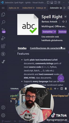 Corrector ortográfico en #vscode con esta extensión 😎🤘👨‍💻 Si te ha sido útil sígueme para más #programacionEnEspañol #programming #programacion