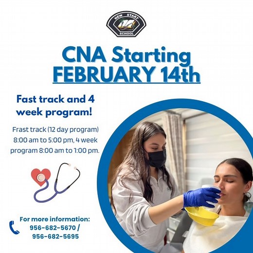 We are starting our CNA Fast track (12 day program) and 4 week (8:00 am to 1:00 pm) program soon! Come register at our school 🏫 Don’t miss this opportunity! | New Start School