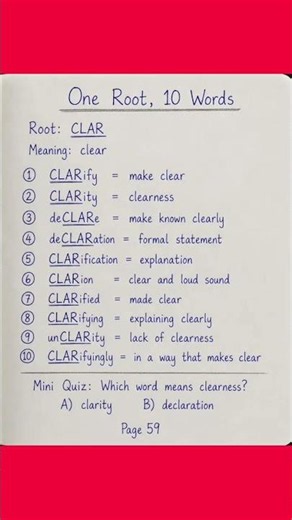 Learn 10 English Words from CLAR Root | CLAR = Clear | Vocabulary Master #Shorts