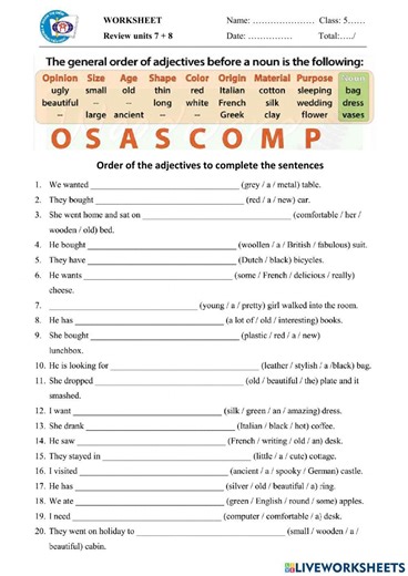 Order of adjective exercise