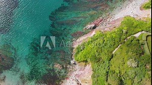 Aerial Drone View of Landscape and Coast at Talland Bay, Cornwall, United Kingdom. Bird eye views on the Scenic Coast in Cornwall.