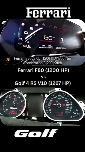 Ferrari F80 vs Golf 4 RS V10 #drag #race #germancars #autobahn #italiancars #supercars #racing #vw