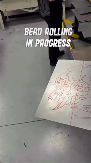 The Fab School | Metal Fab... on Instagram: "“I used one of my tattoos as inspiration for this bead-rolling project—plus Staind is one of my favorite bands, so it felt fitting. I started by tracing the design onto the sheet and used a tipping die to roll out all the details. After that, I went in with an engraver to add depth to the bone structure. I TIG-welded a frame for it and used rivets to lock everything down. This project really taught me that the more patience I put into it, the better t