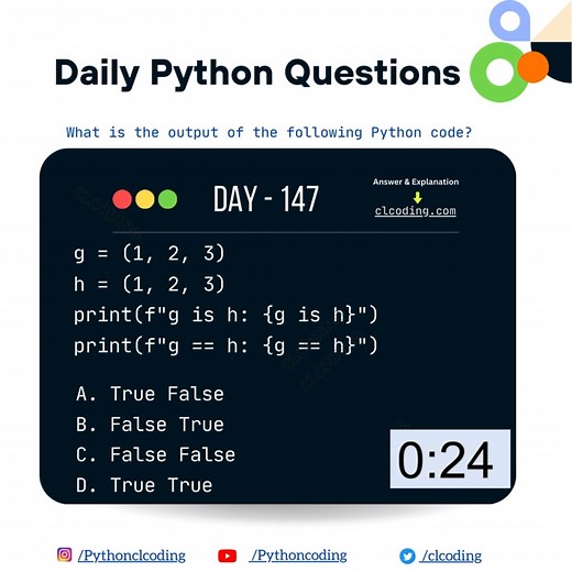 Python Coding challenge - Day 147 | What is the output of the following Python Code? | Python Coding | Facebook