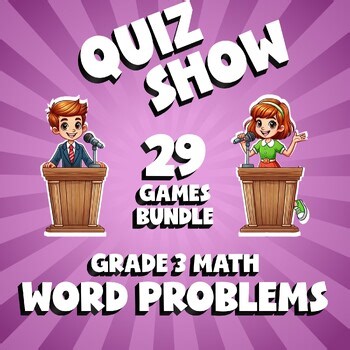 29 QUIZ SHOW Math Games - Word Problems - Grade 3 No Prep Review