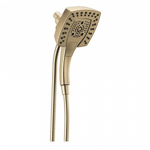 Check The Home Depot's Q&A Before Buying: Delta In2ition Gold 5-Spray Patterns 1.75 GPM 5.75 in. Wall Mount Dual Shower Heads in Lumicoat Champagne Bronze
