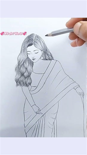 Girl wearing a saree drawing #shorts #drawing