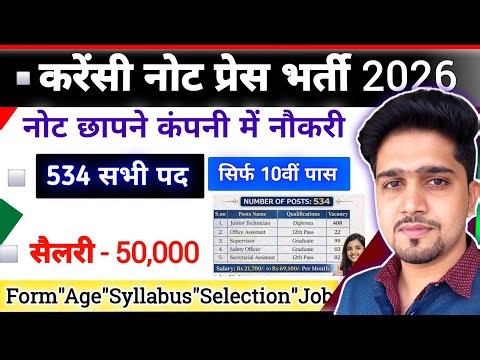 Currency Note Press Nashik Recruitment 2026,10tH, ITI / Diploma Pass Job | | New Vacancy 2026