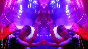 double image with two beautiful women underwater, mirror, mirror reflection, alluring young nymphs