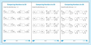 Animal-Themed Comparing Numbers to 50 Activity Sheets
