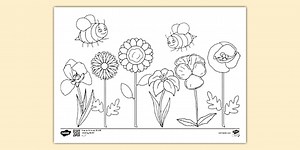 Bees and Flowers Colouring Page