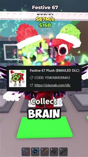 redeeming the secret code for festive 67 in steal a brainrot roblox