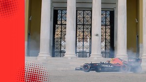 Donut drifter! Red Bull Racing Formula 1 car performs tricks in an iconic Greek setting - the Zappeion Megaron in Athens