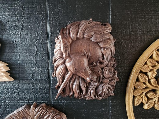 Unicorn Carved in Black Walnut • Fantasy Wall Decor • Heirloom Wood Carving - Etsy