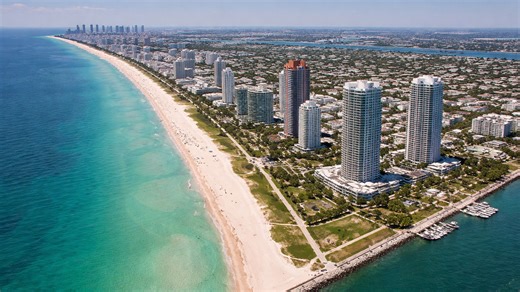 South Beach and Miami coastline seen from above