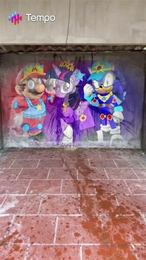 The Hero Leader Friends (Mario, Twilight Sparkle and Sonic) in a Bottle at the wall