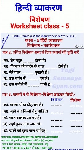 visheshan worksheets for class 5|hindi grammar worksheet class 5|विशेषण #visheshnworksheet