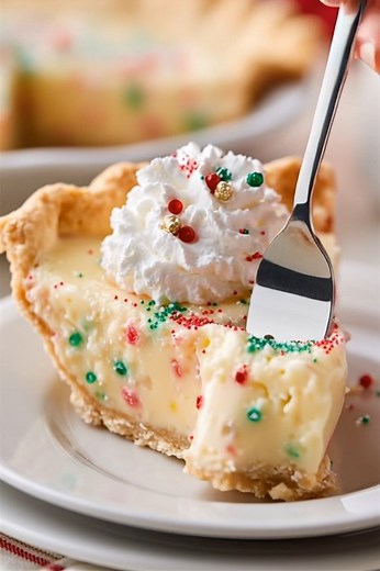 7.3K views · 24 reactions | Christmas Sugar Cream Pie! A smooth, creamy vanilla custard pie, speckled with red and green sprinkles in a flaky crust. It's simple, sweet, and perfect for the season!  #ChristmasPie #SugarCreamPie #HolidayPie #CreamPie #FestiveDessert #SprinklePie #HomemadePie #SweetTreat #DessertRecipe #ChristmasDessert #WinterDessert #EasyPie #ComfortFood #BakingLove #DeliciousPie | Recipes all time | Facebook