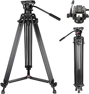 Video Tripod, COMAN 74" Professional Heavy Duty Camera Tripods with Quick Release Plate and 360° Fluid Head, Tall Travel Tripod Stand for DSLR, Camcorder, Aluminum Twin Tube Leg, Max Load:17.6lbs/8Kg