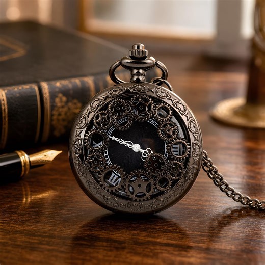 Steampunk Pocket Watch Chain Men Gear Mechanical Style Roman Numeral Gothic Black Gift - Etsy