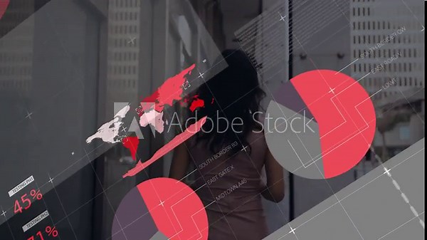 Woman walking away while camera following, causing HUD bars pie map intensifying, visualizing tech