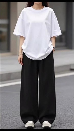 🤍 Simple White T-Shirt & Black Wide Leg Pants Outfit | Casual Everyday Fashion Look