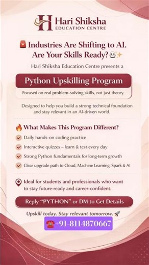 💼 Python Upskilling Program - Batch 45- 30 Days | Live Online |5:00 PM IST |Must watch|most required