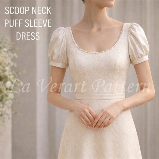 Regency Empire Style Gown Dress Pattern, Scoop Neck Puff Sleeve Maxi Dress for Woman, Sizes US 02–30 - Etsy