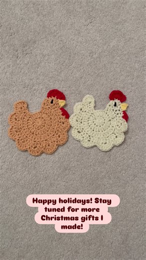 Maddie on Instagram: "Chicken coasters !! 🐓 . Do you think a pink or blue chicken coaster would work? 🤔 . Pattern: @maddymarieyt Yarn: @michaelsstores . #stardewvalley #crochet #coaster #chicken #christmas"