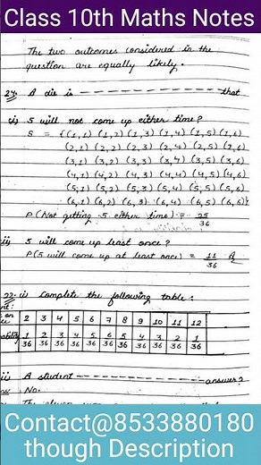 Probability handwritten notes pdf | class 10th Chapter 15 NCERT Maths pdf solution notes by saalik s