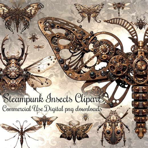 Steampunk Insects Clip Art, Commercial Use Printable Digital Clipart Instant Download PNG Files - Etsy