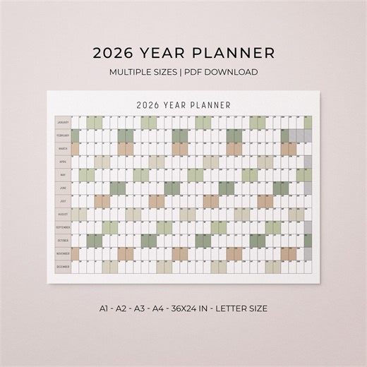 2026 Wall Planner Printable, Large Yearly Calendar Poster, Minimal Design, PDF - Etsy