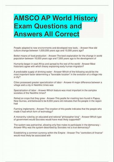 Amsco Ap World History Exam Questions And Answers All Correct