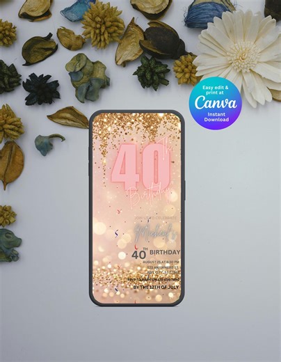 Forty Birthday Invitation, 40th Birthday invite, Fortieth E-Invite Template, Text Message Invitation, Digital Invite, Mobile Phone Evite