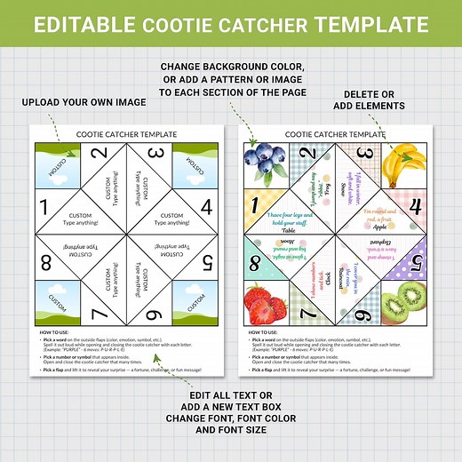 Editable Cootie Catcher Template: DIY Fortune Teller Game (printable Canva PDF) - Etsy
