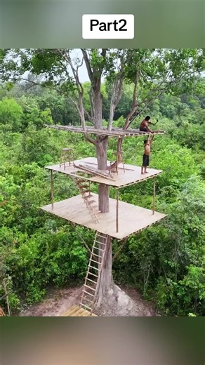 Part2 Building 3 Stories Tree House Next to Pool #treehouse #bushcraft #survival #camping