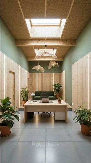 Modern Eco-Style Office with Natural Wood and Green Accents