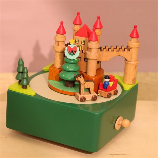 Handcrafted Wooden Christmas Music Box: Rotating Castle & Tree, Festive Holiday Keepsake, Unique Xmas Gift for Kids Collectors - Etsy