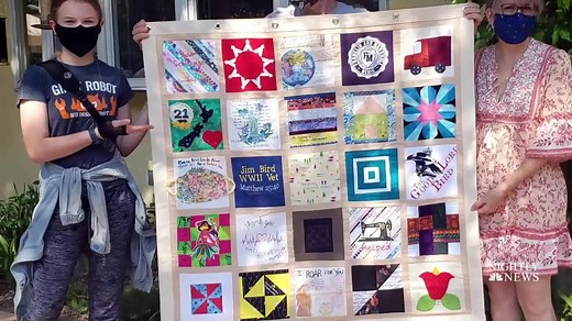 Since spring 2020, 13-year-old Madeleine Fugate has been working on a quilt using materials donated by families who lost loved ones to Covid-19. She was inspired by her mother, Katherine, who worked on the famous AIDS Memorial Quilt in the 1980s. NBC News' Kevin Tibbles shares the touching story. | NBC Nightly News with Tom Llamas