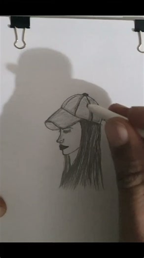 hand-drawn pencil sketch of a girl wearing a baseball cap,tutorials and step-by-step for beginners